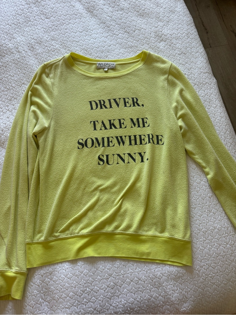 Wildfox Neon Yellow 'Driver, Take Me Somewhere Sunny.' Graphic Sweatshirt